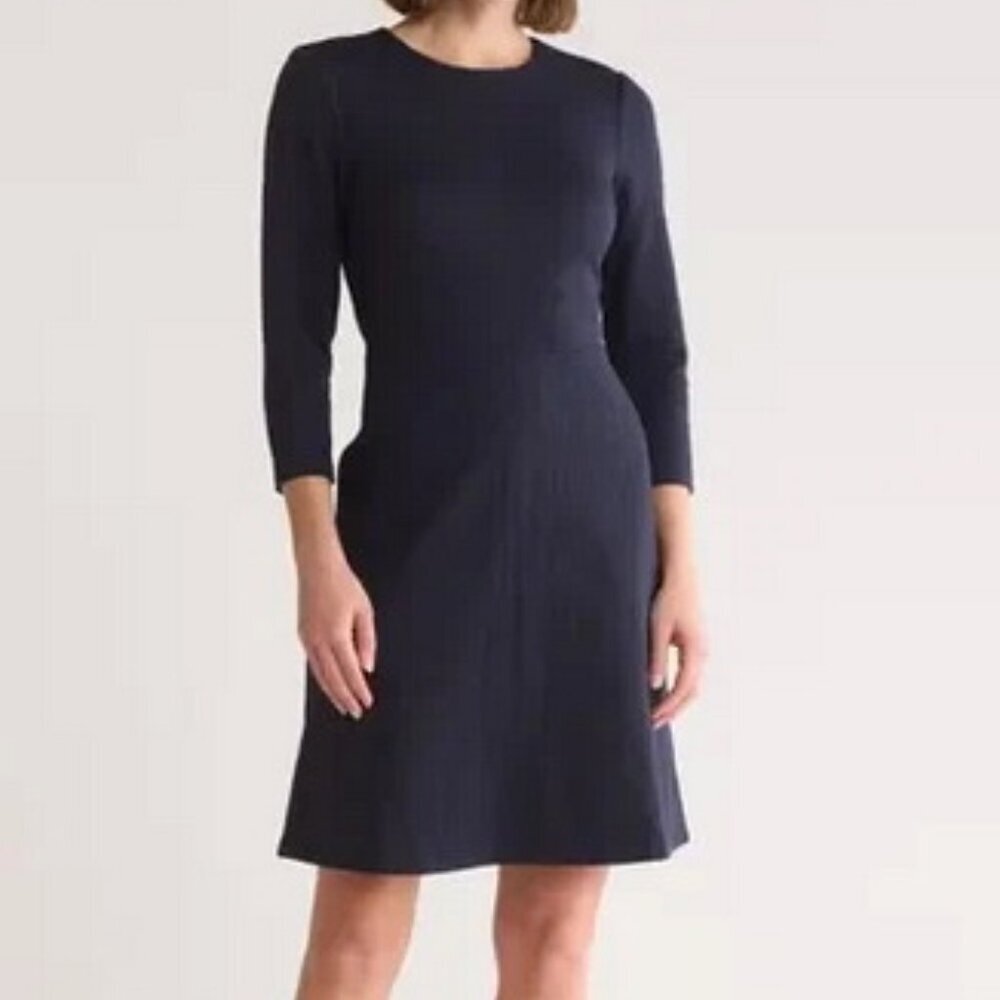 Eliza J Navy Blue Three-Quarter Sleeve A-Line Shift Dress